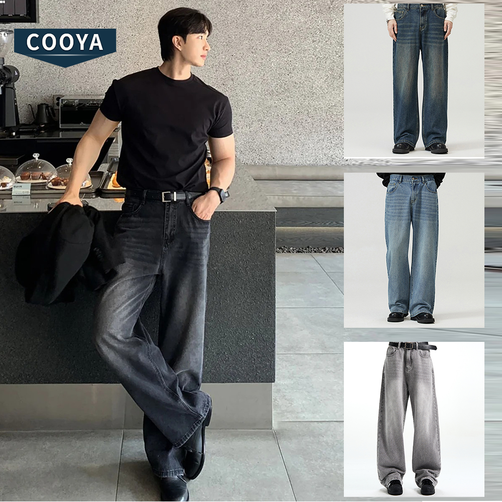 COOYA กางเกงยีนส์ผู้ชาย 4 สี! กางเกงยีนส์ขาตรงทรงหลวมสไตล์เกาหลี 2025 แต่งซิป  สไตล์อเมริกัน ไฮสตรีท วินเทจว สลิมฟิต ฮิปฮอป