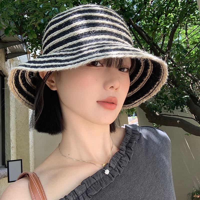 หมวกเกาหลีลายถังสำหรับผู้หญิง ระบายอากาศดี เหมาะสำหรับฤดูร้อน และท่องเที่ยวริมทะเล