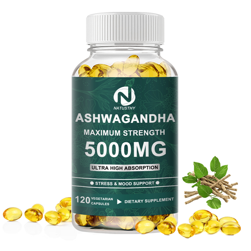 Ashwagandha Maximum Strength Capsules 5000mg สําหรับอารมณ์เครียด, Adrenal, Balance Sugar, Thyroid Health