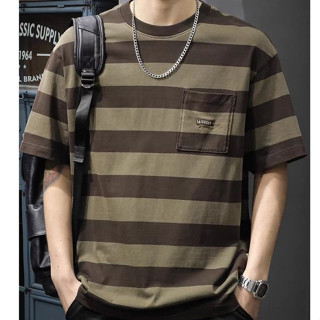 เสื้อยืดเอร์เชンชิ ลายทางสำหรับผู้ชาย ทรงหลวม สไตล์ฤดูร้อน