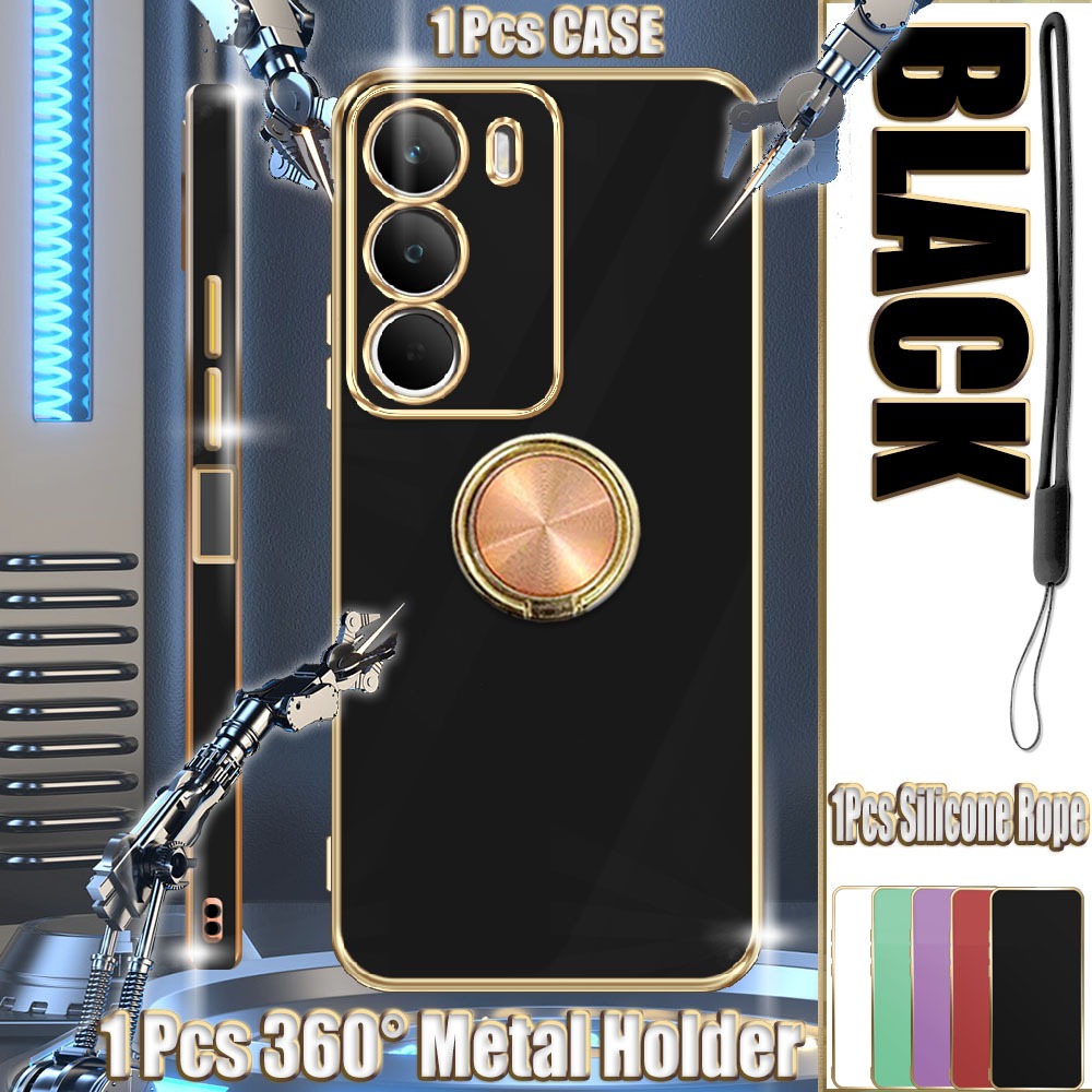 สําหรับRealme C71 C73 RMX5303 เคสElectroplatedพร้อมที่วางโลหะและเชือกซิลิโคน