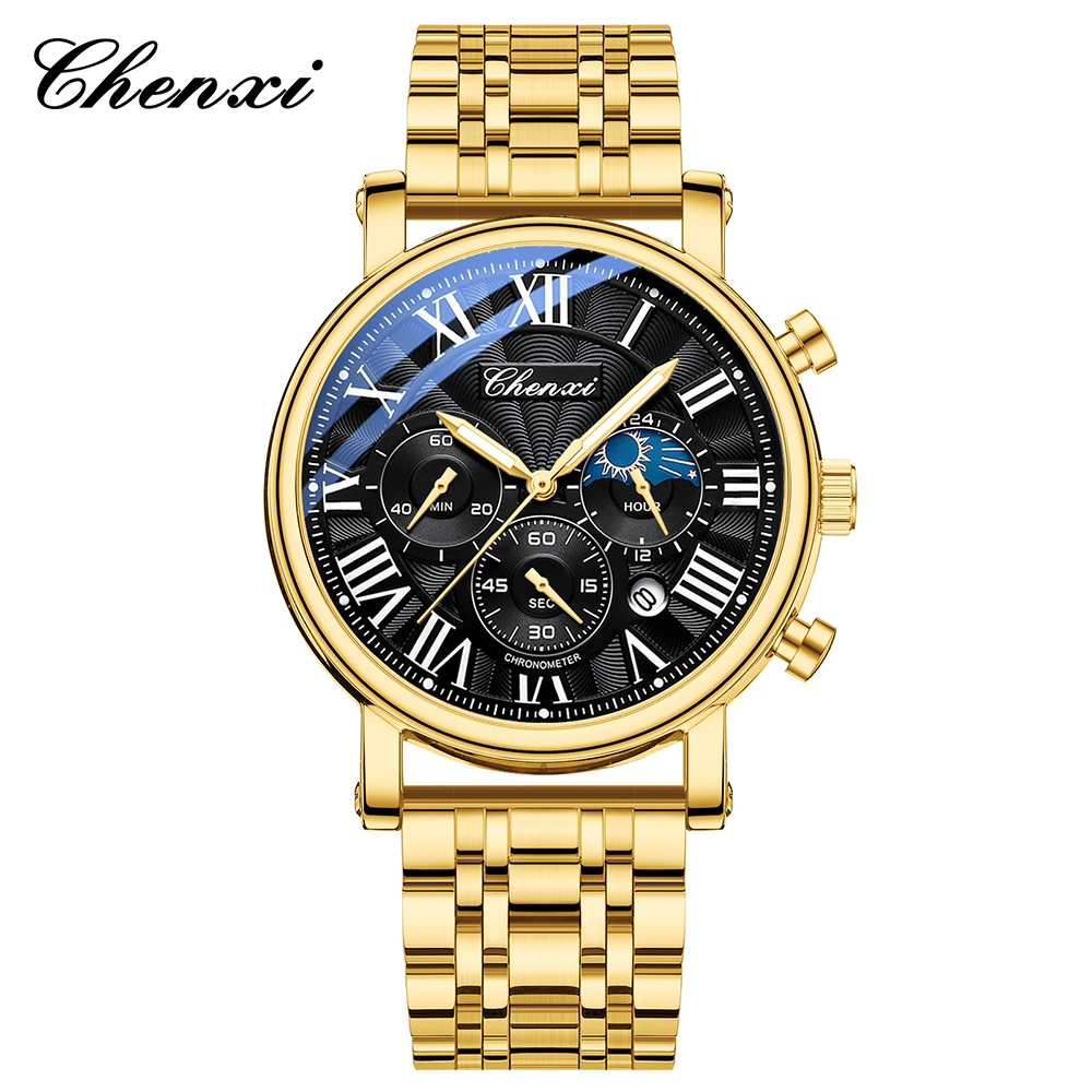 44 มม.นาฬิกาผู้ชาย CHENXI กีฬา Chronograph วันที่นาฬิกากันน้ําสําหรับ Man