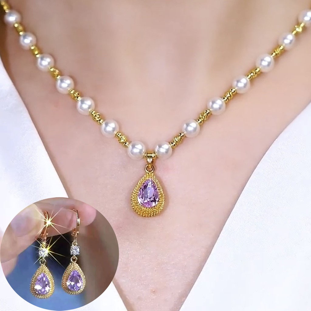 สร้อยคอผู้หญิงสไตล์ใหม่ สีม่วง Water Drop High-End Feeling คลาฟิกเกิล เชin แฟชั่นสร้อยคอไข่มุก