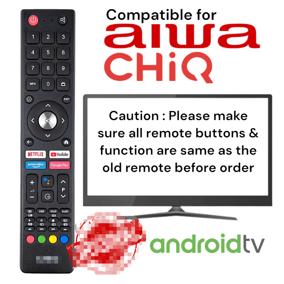 CHIQ Voice Function และ AIWA Smart TV รีโมทคอนโทรลรุ่น 3-182N324QC1 AIWA/CHIQ 3-182N324QC1 สมาร์ท Android LED TV พร้อม YouTube Netflix Prime วิดีโอโทรทัศน์ Remote Contr