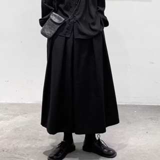 TLHGQ กางเกงขายาวลําลอง ขากว้าง หลวม ยืดหยุ่น สีดําเข้ม สไตล…