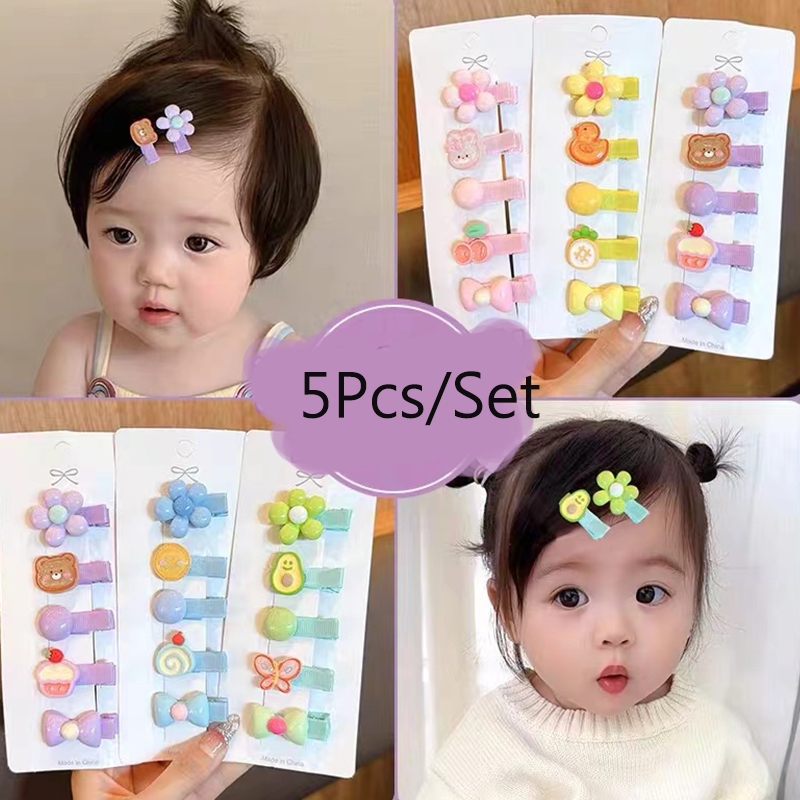 ชุดกิ๊บรูปดอกไม้และผลไม้สำหรับเด็กหญิง 5 ชิ้น อุปกรณ์ประดับผมขนาดเล็ก