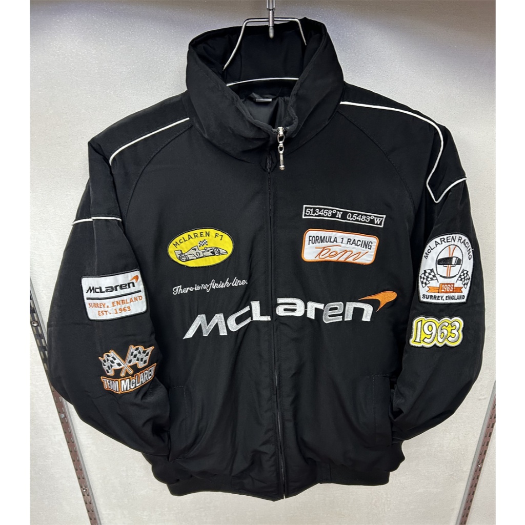 F1 ชุดแข่งเสื้อแจ็คเก็ตลําลองรถจักรยานยนต์ McLaren Fleet Jacket American Retro Hip-Hop สไตล์ปักฤดูใบไม้ร่วงฤดูหนาวเสื้อแจ็คเก็ต