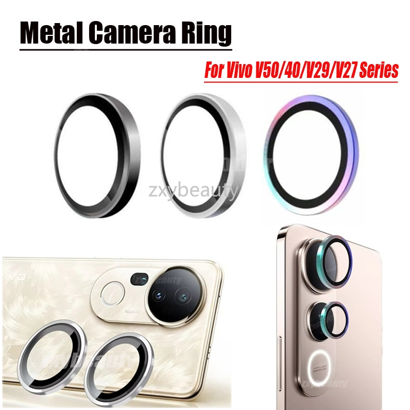 เคสกล้องโลหะพร้อมวงแหวนสําหรับ Vivo V70 Elite/FE/V60/V50/V40 Lite/V50E/V29 Pro/V60 Lite/V29E/V27/V27E 4G/5G พร้อมกระจกกันรอยเลนส์