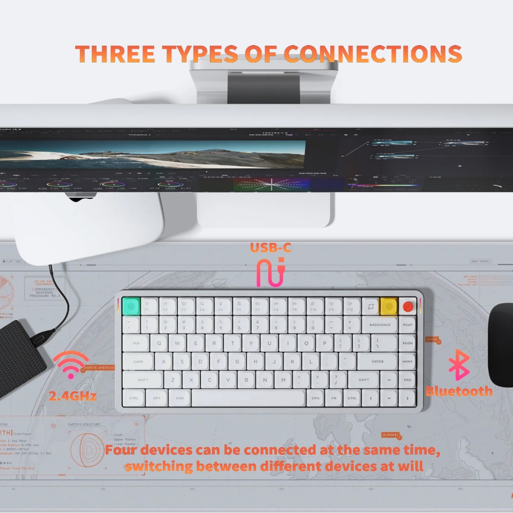 Nuphy Air75 V3 คีย์บอร์ดไร้สายแบบถอดเปลี่ยนได้ร้อน, 84 คีย์คีย์บอร์ดโปรไฟล์ต่ําแบบกําหนดเอง 75% พร้อมลูกบิด, RGB Backlit, ติดตั้งปะเก็น, รองรับบลูทูธ/2.4GHz/USB-C, - รูปที่ 2