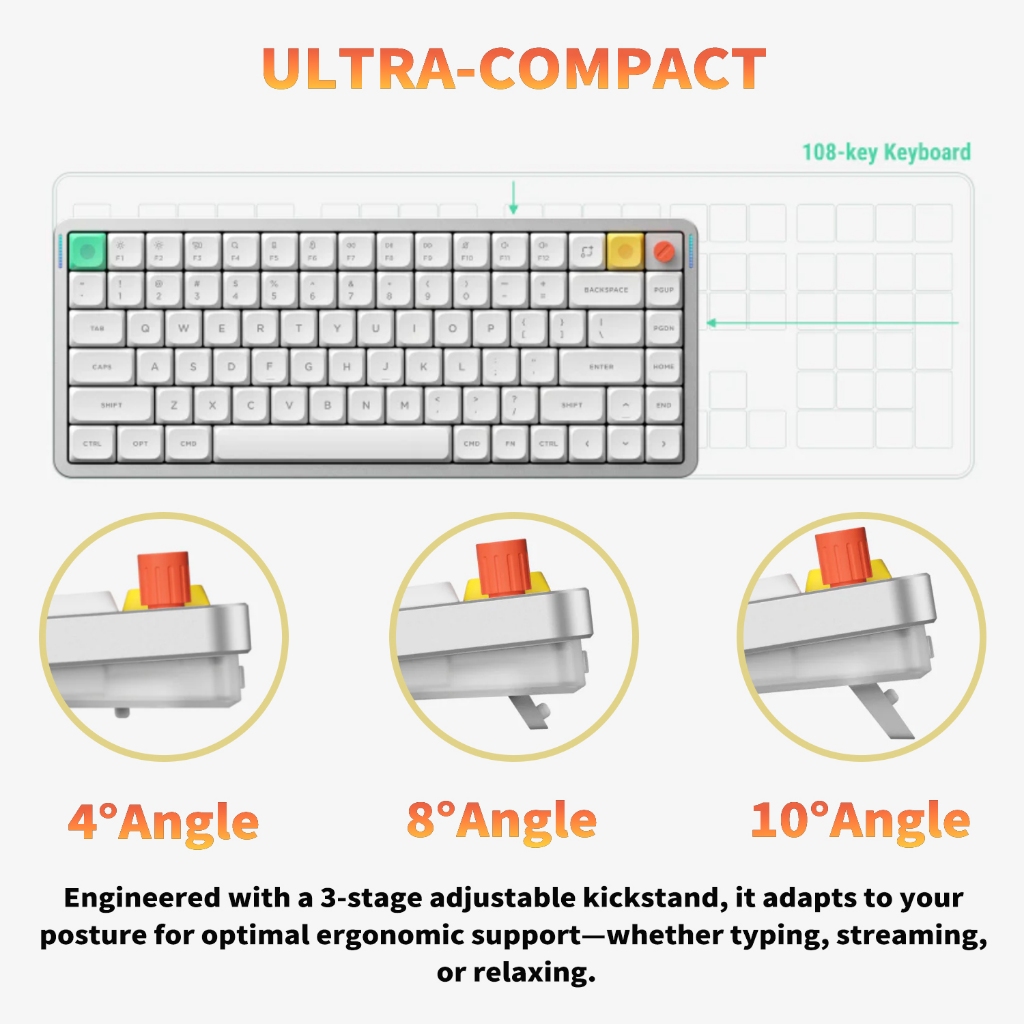 Nuphy Air75 V3 คีย์บอร์ดไร้สายแบบถอดเปลี่ยนได้ร้อน, 84 คีย์คีย์บอร์ดโปรไฟล์ต่ําแบบกําหนดเอง 75% พร้อมลูกบิด, RGB Backlit, ติดตั้งปะเก็น, รองรับบลูทูธ/2.4GHz/USB-C, - รูปที่ 3