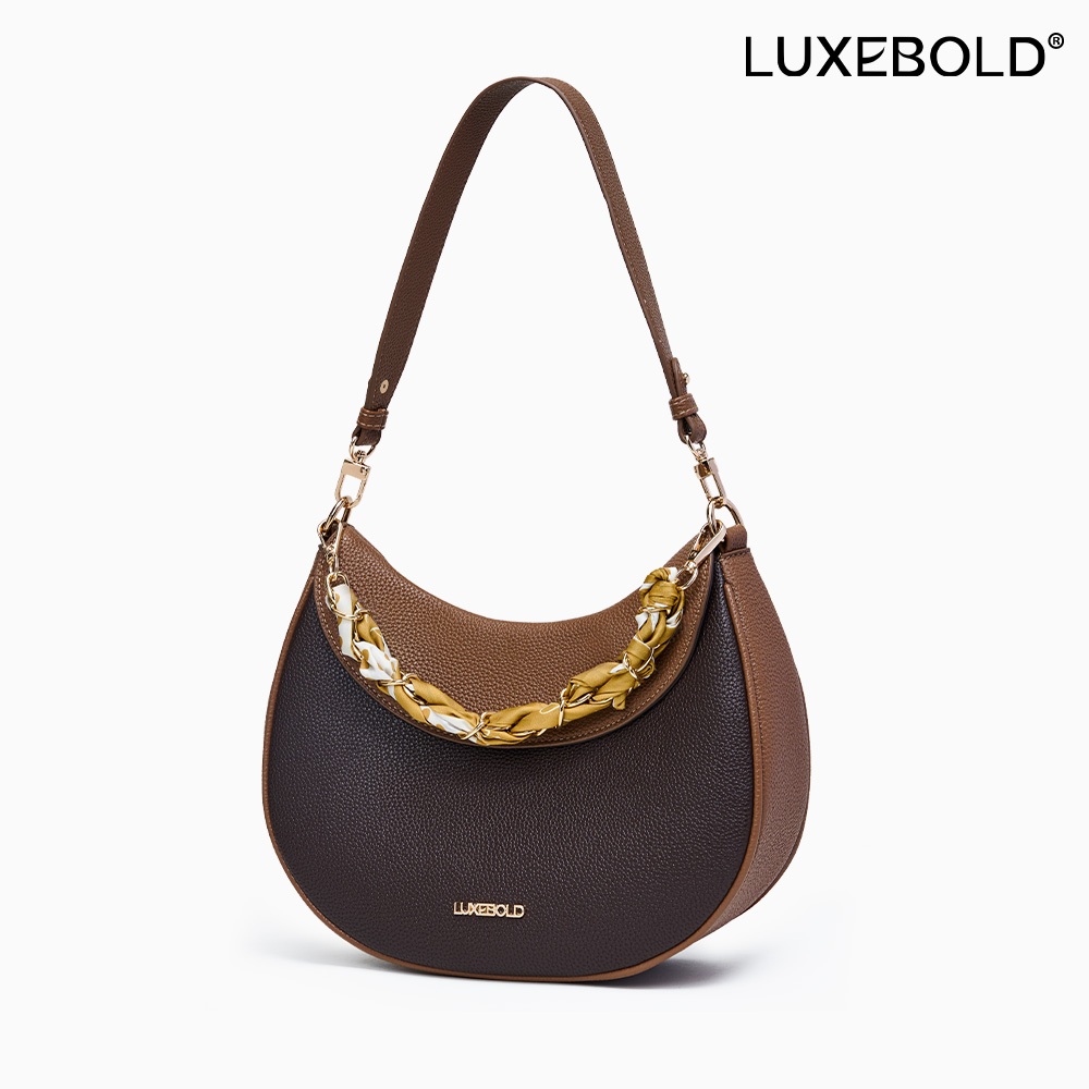 LUXEBOLD กระเป๋าเว้าแขน กระเป๋าถือ กระเป๋าทรางพระจันทร์ หนังPU ซิปปิด สีพสม เหมาะสำหรับผู้หญิง