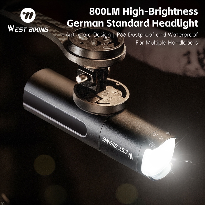 WEST BIKING ไฟหน้าจักรยานแบบสว่าง 400/600/800 ลูเมน IP66 กันน้ำ ปลดเร็ว ชาร์จได้ Type-C ป้องกันแสงสะท้อน อุปกรณ์เสริมจักรยาน