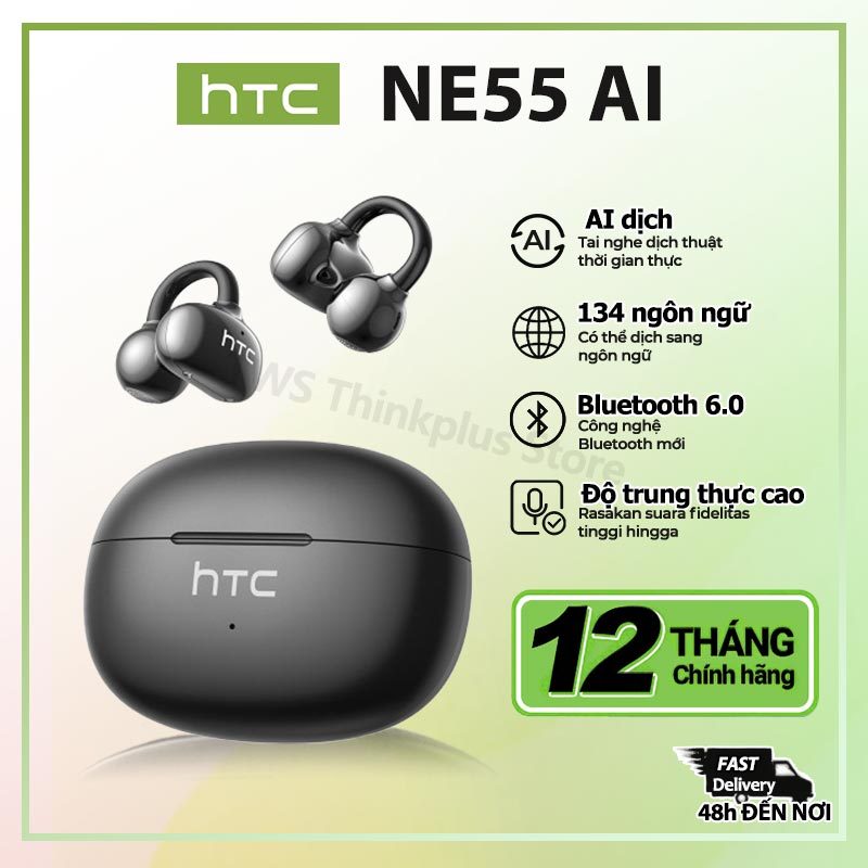 HTC NE55 ชุดหูฟังแปลบลูทูธ 6.0 คลิปหู การส่งสัญญาณ HD และการยกเลิกเสียงรบกวนการโทร IPX4 พร้อมไมโครโฟ