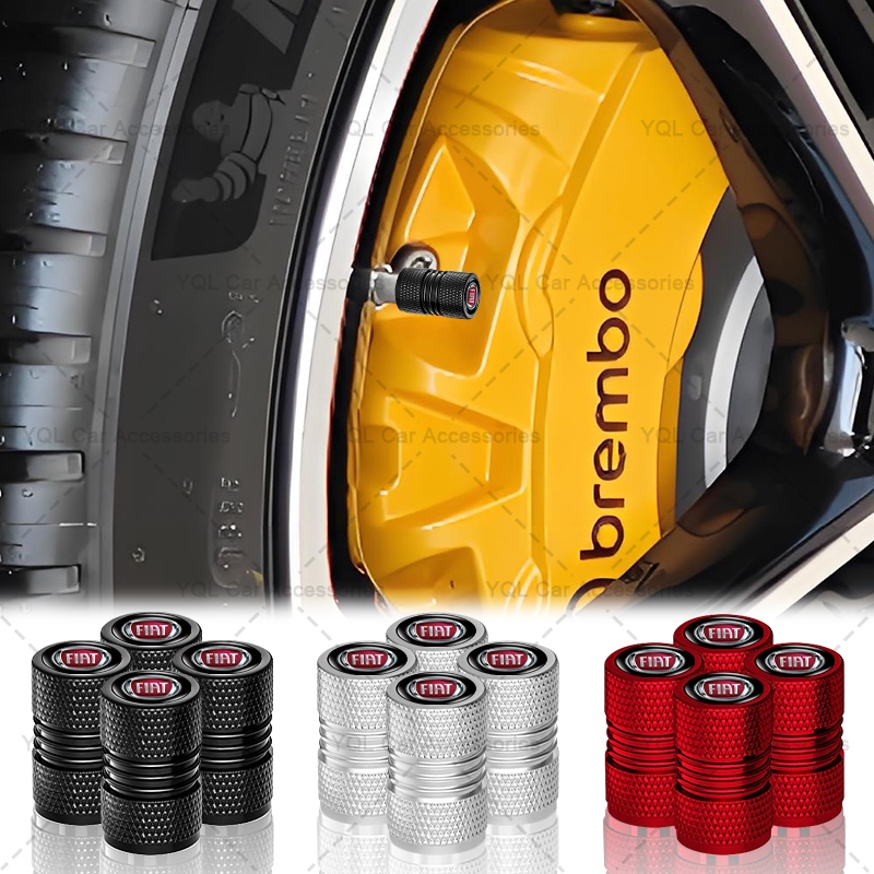 4pcs อลูมิเนียมโลโก้รถยางป้องกันหมวกคู่เกลียวล้อรถ Tyre Stem สําหรับ Fiat Panda Bravo Punto Croma 50