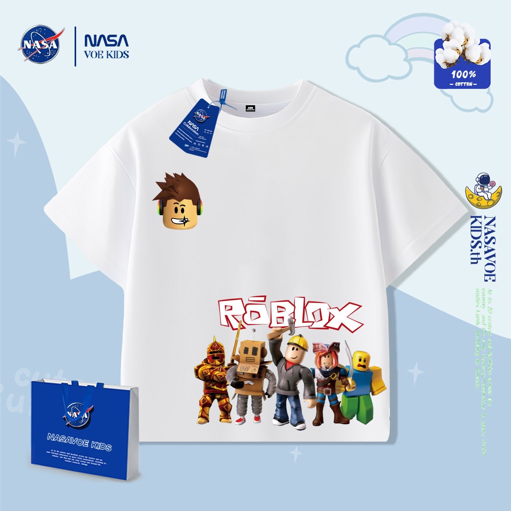 พร้อมส่งภายใน 24 ชม. NASAVOEBABY เสื้อยืดเด็กแขนสั้น ออกแบบการ์ตูน Roblox ทำจากผ้าฝ้ายแท้ 100% สวมใส่ง่ายสำหรับทุกวัน อายุ 3-15 ปี