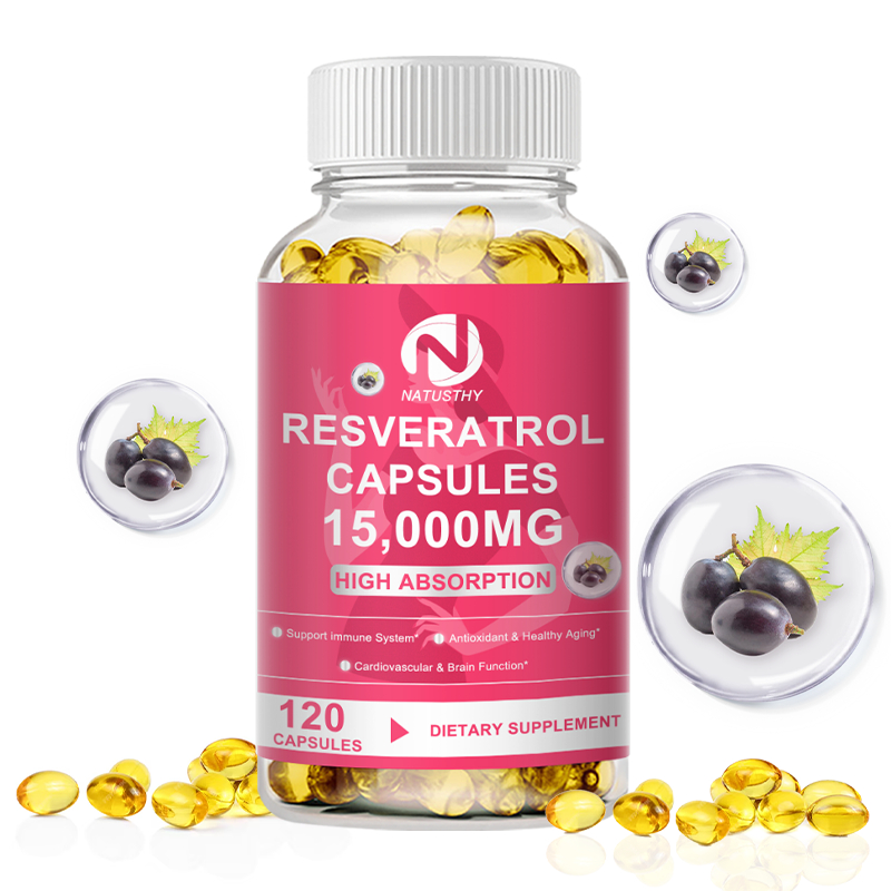 Resveratrol Capsule 15000mg การดูดซึมสูงสําหรับสารต้านอนุมูลอิสระ, Metabolic, ส่งเสริมการเลือด, Aging Health