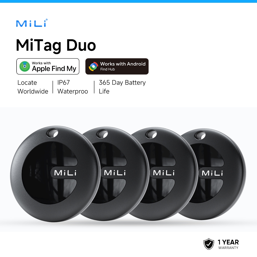 MiLi MiTag Duo Smart Tracker Tag For Apple or Android Works with iOS Find My or Google Find Hub App