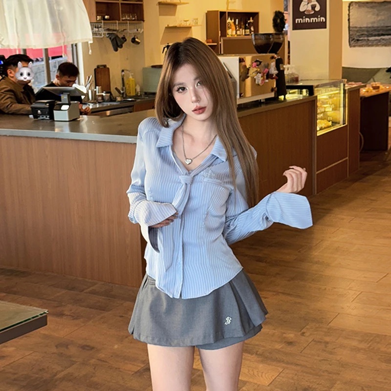 เสื้อแขนสั้นลายทาง และเสื้อเชิ้ตเข้ารูปรอบเอว - รูปที่ 4