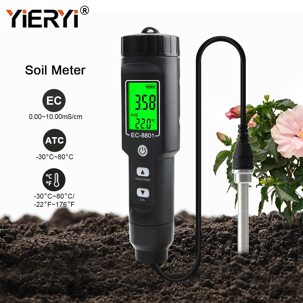 YIERTI เครื่องวิเคราะห์ EC เครื่องตรวจจับดิน EC เครื่องวัดความเค็มดิน Conductive ดิน Hydroponic การเกษตรปลูกด้วยแสงพื้นหลัง สําหรับการปลูก ห้องปฏิบัติการ ฟาร์มเพาะพันธุ์