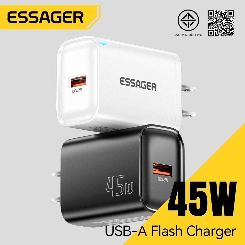 Essager เครื่องชาร์จติดผนังมือถือ 45W เครื่องชาร์จอเนกประสงค์ขนาดเล็ก อะแดปเตอร์ชาร์จเร็วที่อุณหภูมิต่ําที่ปลอดภัย