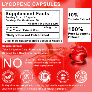 Lycopene Capsules Free Radical Scavenger 60 มก. สําหรับสารต้านอนุมูลอิสระ หัวใจ ผิว ภูมิคุ้มกัน สุขภาพ