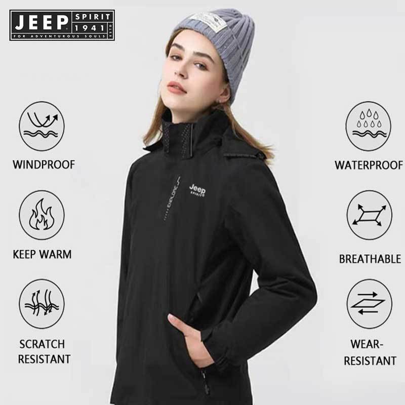 เสื้อแจ็คเก็ตเดินป่า JEEP SPIRIT กันลมกันน้ํา สีดำ สำหรับคู่รัก