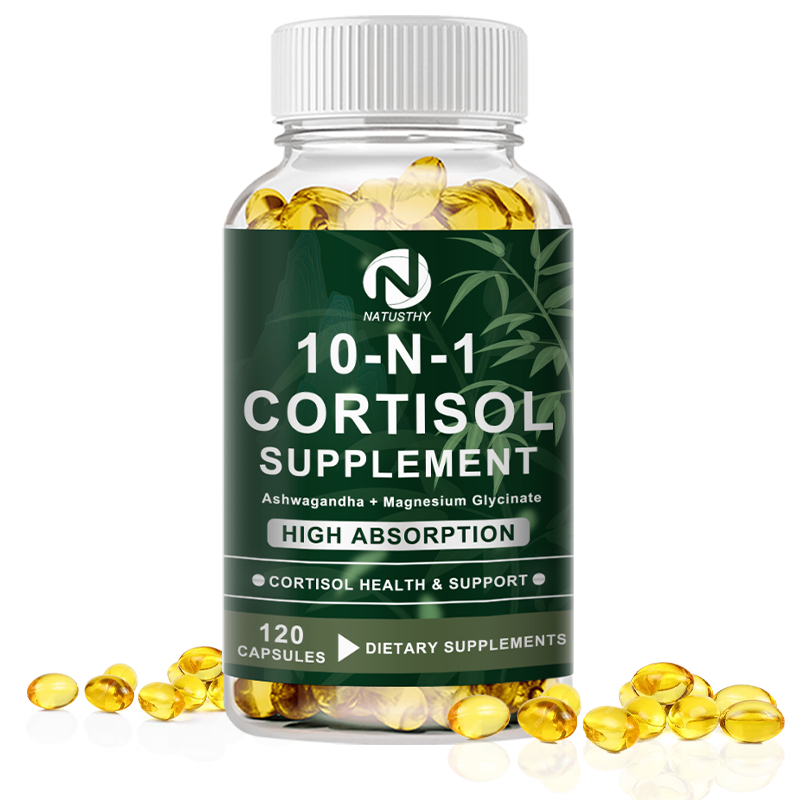 10-in-1 Cortisol แคปซูลพร้อม Ashwagandha สําหรับ Balanced Cortisol ผ่อนคลาย นอนหลับลึก Non-GMO
