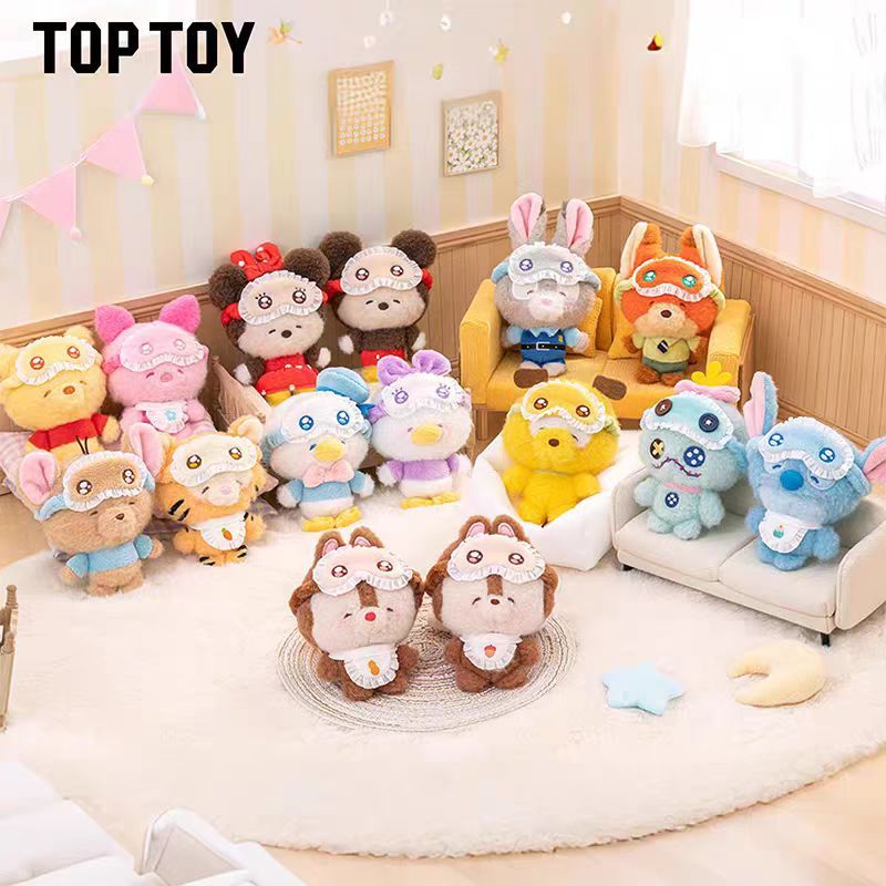 [ของแท้] TOPTOY Disney Squinting Pyjamas Series Blind Box Plush Pendant Cute Doll Gift Stitch Winnie Chip n Dale Minnie Mickey Piglet Tigger Roo Judy Nick