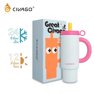 CIVAGO（36oz/1080ml）แก้วน้ําฟางสแตนเลส 316L ความจุขนาดใหญ่สูญญากาศฉนวนถ้วยติดรถยนต์