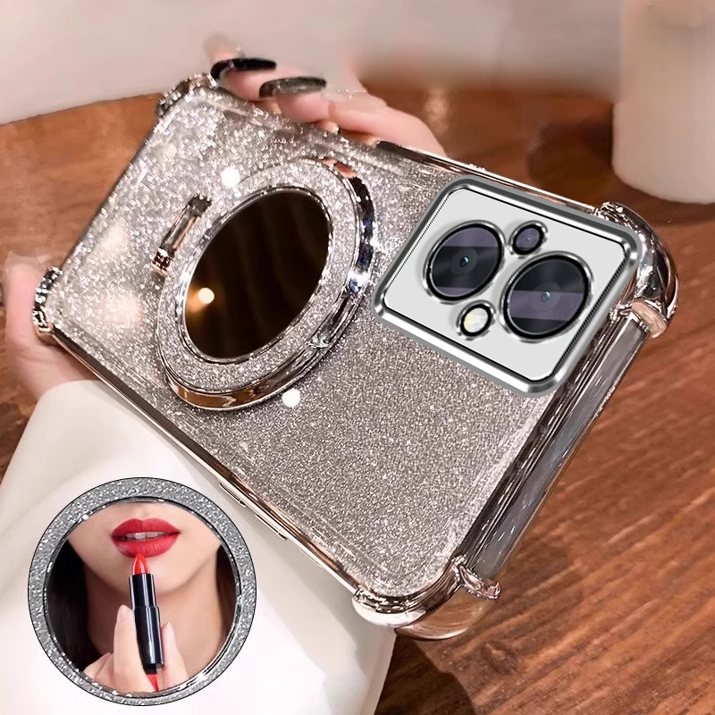 เคส สําหรับ OPPO Reno 7Z 5G RENO7 Z 5G Reno 8z 5G เคสโทรศัพท์ Soft shell ซิลิโคนดูดซับแรงกระแทกฝาครอบสีทองเงากระจกวงเล็บ sjdzsfjz01