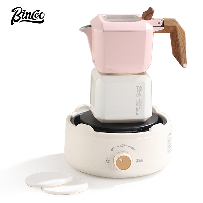 Bincoo Moka Pot เครื่องชงกาแฟเอสเปรสโซขนาดเล็ก หม้อกาแฟวาล์วคู่ ชุดเตาเซรามิกไฟฟ้า 2 ขยายบ้าน