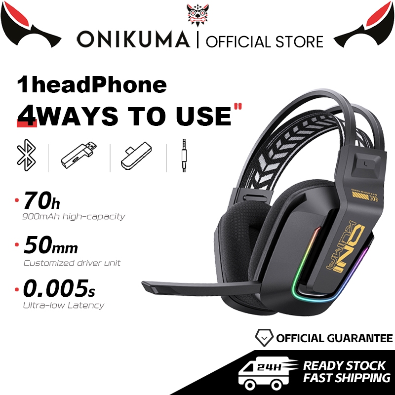 ONIKUMA หูฟังไร้สายชุดหูฟังสําหรับเล่นเกมที่มีความหน่วงต่ําเป็นพิเศษพร้อมไมโครโฟนหูฟังตัดเสียงรบกวนบลูทูธต้นฉบับ