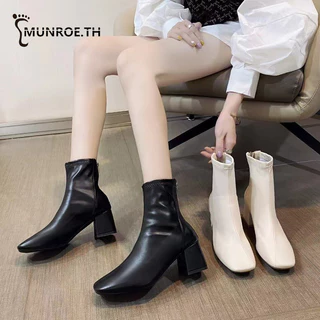 Munroe รองเท้าบูทสั้น สําหรับผู้หญิง เรียบง่ายและทันสมัย รองเท้าบูทมาร์ติน ส้นหนา นิ้วเท้าสี่เหลี่ยม เหมาะสําหรับทุกชุด