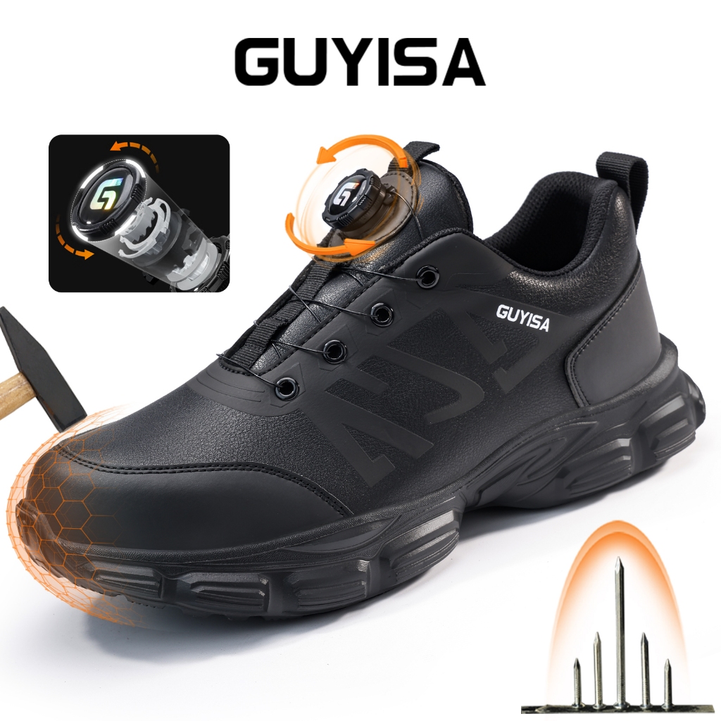 Guyisa รองเท้าเซฟตี้กันฝนกันน้ํารองเท้าทํางานหมวกเหล็กนุ่ม 38-45 3117N