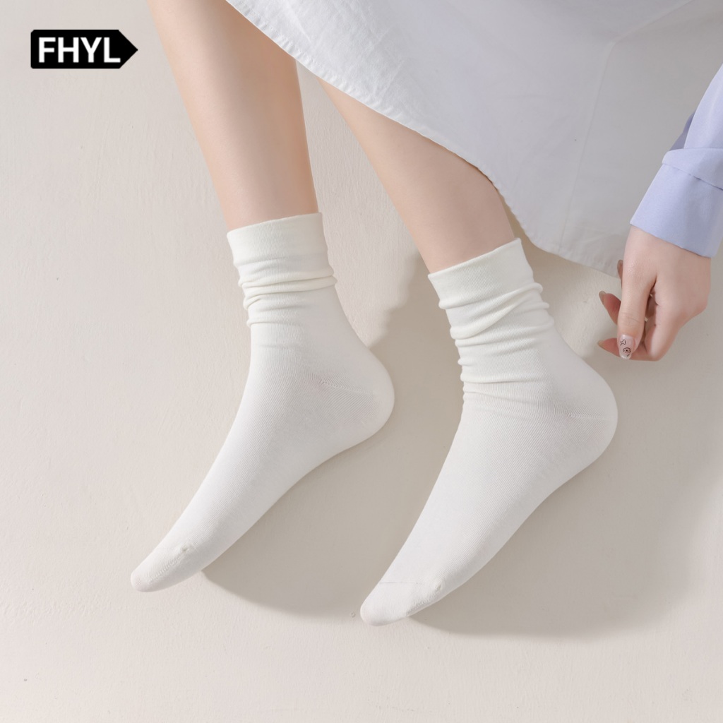 FHYL ถุงเท้าข้อยาว สีขาว แบบเรียบง่าย สไตล์ญี่ปุ่น แฟชั่นฤดูใบไม้ร่วง สําหรับผู้หญิง - รูปที่ 2