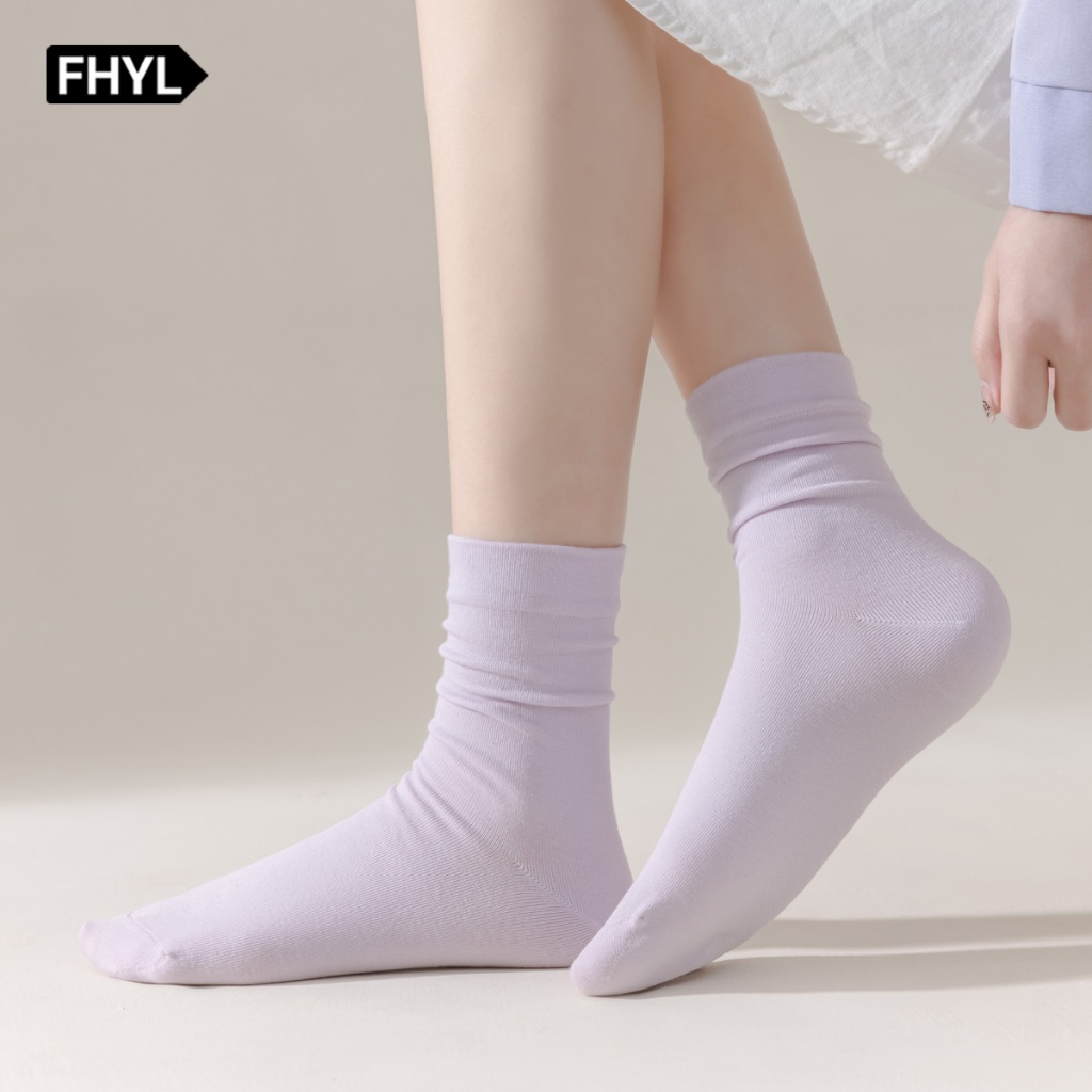 FHYL ถุงเท้าข้อยาว สีขาว แบบเรียบง่าย สไตล์ญี่ปุ่น แฟชั่นฤดูใบไม้ร่วง สําหรับผู้หญิง - รูปที่ 4