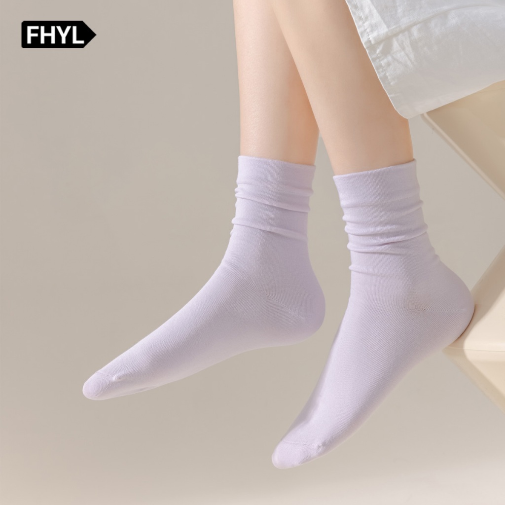 FHYL ถุงเท้าข้อยาว สีขาว แบบเรียบง่าย สไตล์ญี่ปุ่น แฟชั่นฤดูใบไม้ร่วง สําหรับผู้หญิง - รูปที่ 3