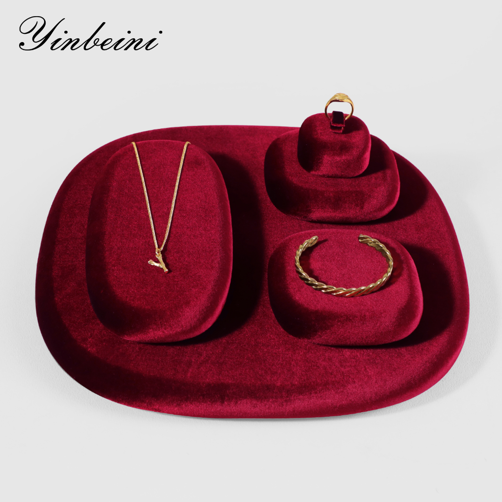 Yinbeini กํามะหยี่เครื่องประดับแสดงถาดแหวนต่างหูสร้อยคอสร้อยข้อมือถาดเก็บแผ่นฟองน้ําในตัว TB024