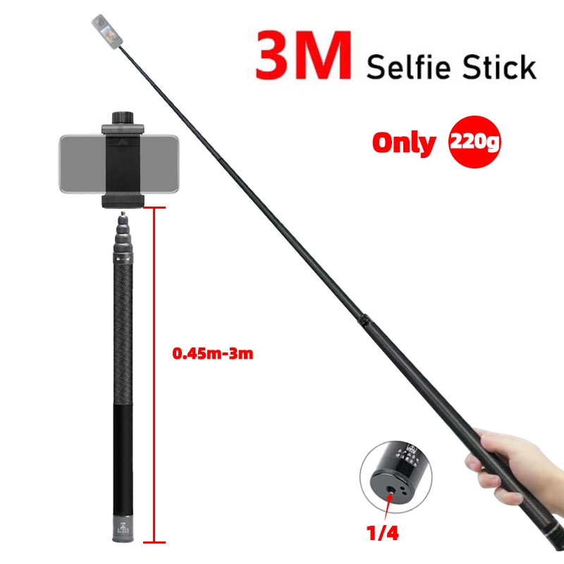 ไม้เซลฟี่ที่มองไม่เห็น 3ม ยาวพิเศษสําหรับกล้องแอคชั่นแคมเมรา 360 อุปกรณ์เสริมขาตั้งกล้องแบบพับได้ โกโปร