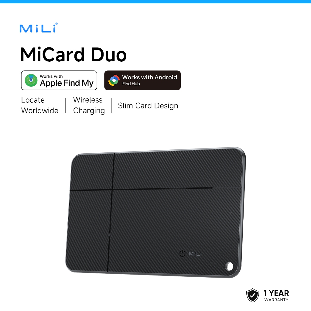 MiLi MiCard Duo การ์ดติดตามกระเป๋าแบบชาร์จไร้สายบางสำหรับ iOS หรือ Android พร้อม NFC & โหมดสูญหาย