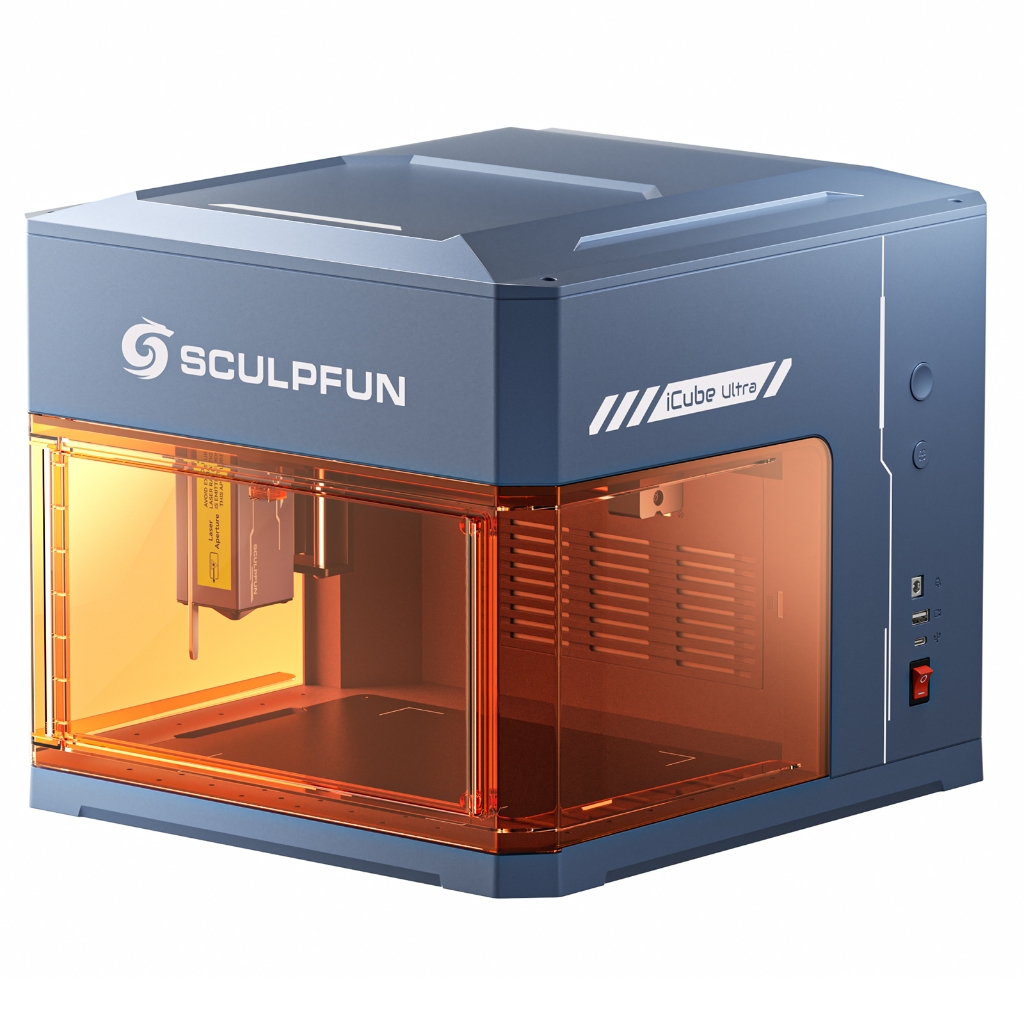 SCULPFUN iCube Ultra Dual เดสก์ท็อปเลเซอร์แกะสลัก 12W ไดโอดเลเซอร์ + 1.2W เลเซอร์อินฟราเรด Enclosed 