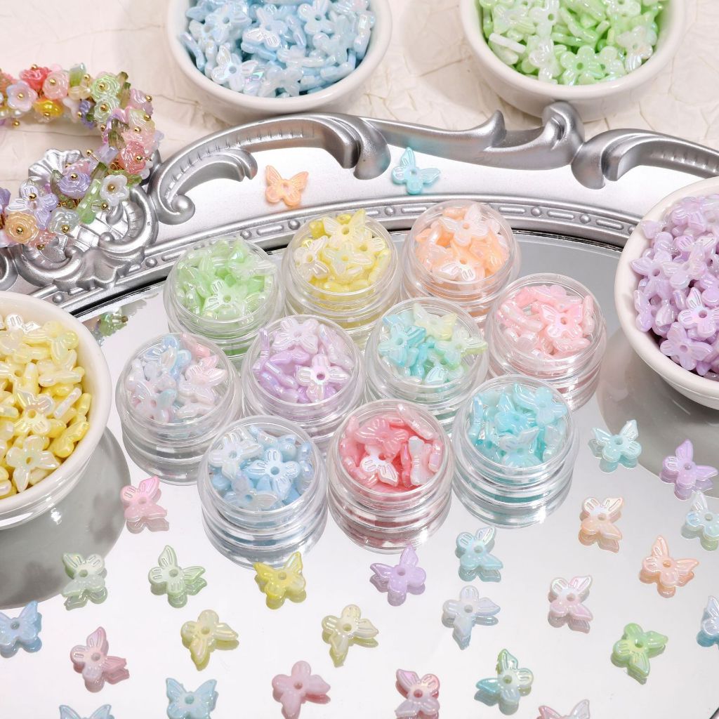 St.kunkka 50 ชิ้น ลูกปัดผีเสื้ออะคริลิค สีสองสี 11 มม. หลุมกลาง สำหรับทำต่างหูและสร้อยข้อมือ DIY