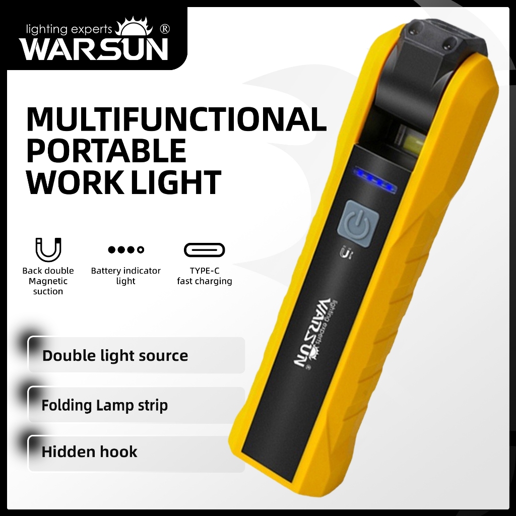 WARSUN X303 ไฟทำงาน LED แม่เหล็ก ชาร์จไฟ Type-C ไฟส่องซ่อมรถ พับได้ ตั้งแคมป์