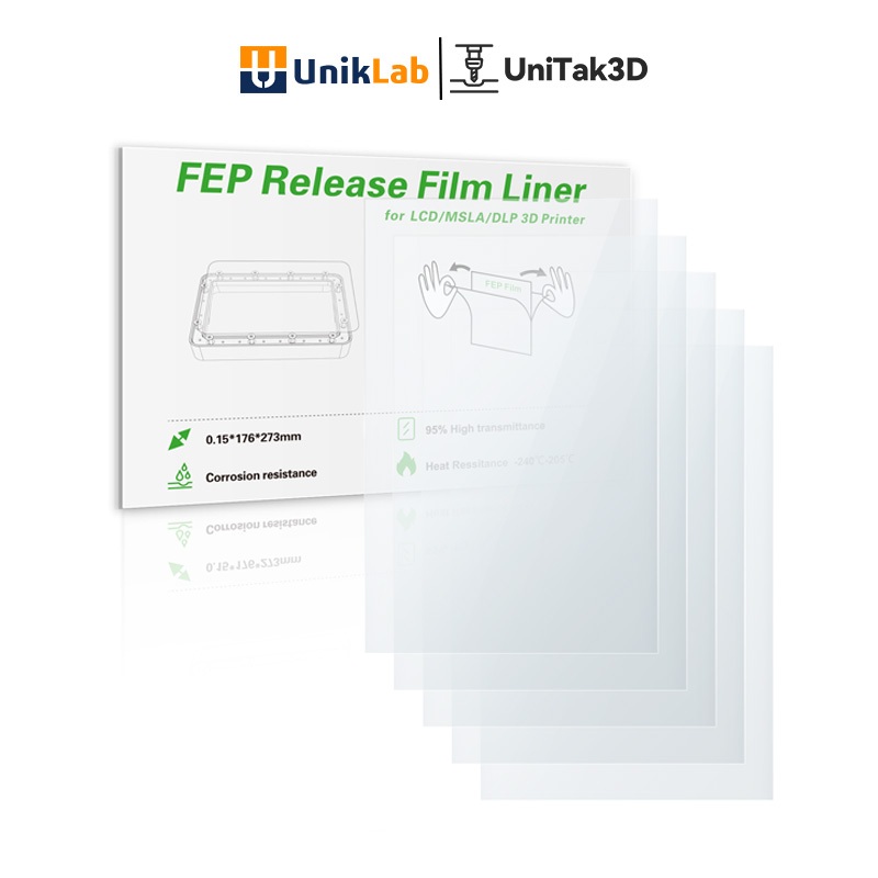 【UniTak3D】Elegoo Saturn 4 Ultra 3D Printer FEP Release Liner Film 273x176x0.15mm - 5PCS 95% Light Tr