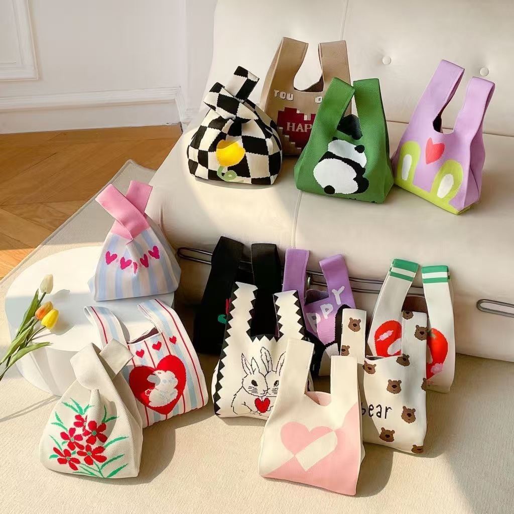 Newwellknowngreat กระเป๋าถือผ้าทอแฮนด์เมดแฟชั่นสําหรับผู้หญิง,กระเป๋าถือปมขนาดเล็ก,กระเป๋าช้อปปิ้งแบบใช้ซ้ําได้แบบสบายๆ CAD