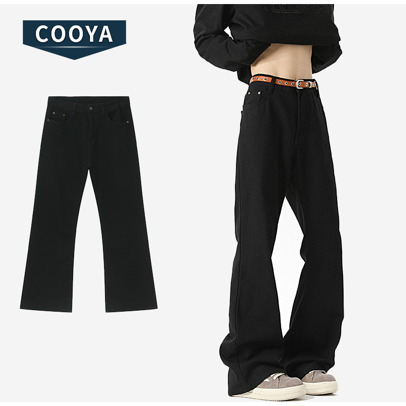 COOYA - กางเกงขาบาน - สีดำ, ขาโต๊ะแคมเบลเล็กน้อย, ขายาว,slim fit, มีขนาดตั้งแต่ M ถึง 3XL - สไตล์แฟชั่น, สบายสวม, เหมาะสำหรับรูปร่างผอม -กางเกงขายาวผู้ชายกางเกงขากระบอกน้ำตาล-bootcut jeans