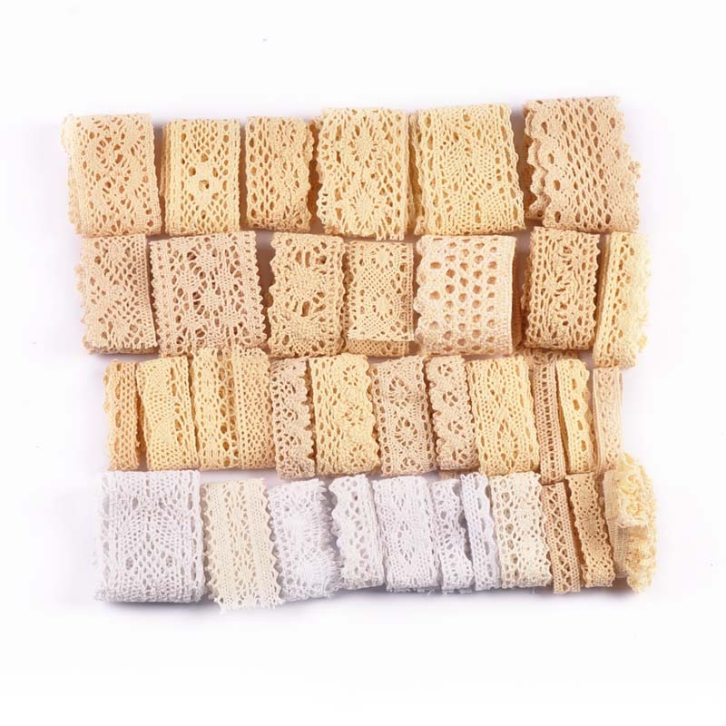 ริบบิ้นลายลูกไม้ สีขาว/สีเบจ กว้าง 1-4.7 ซม. Hollow สำหรับงาน DIY, เย็บผ้าและตกแต่ง