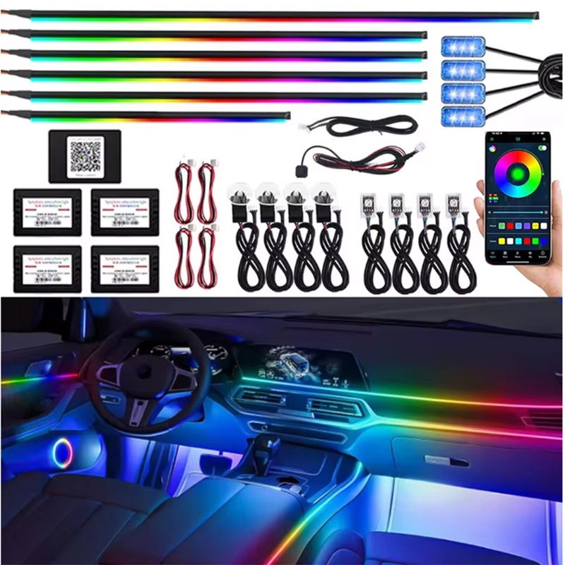 18 In 1 ภายในรถ Ambient Light Strip Dual Zone Symphony RGB Rainbow อะคริลิค Led Strip บรรยากาศชุด App Control