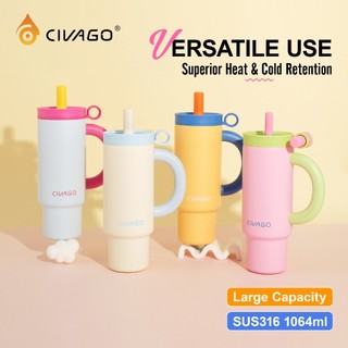 CIVAGO（36oz）316L Stainless Steel Straw Tumbler Large-Capacity Vacuum Insulated Car Mountable Cup