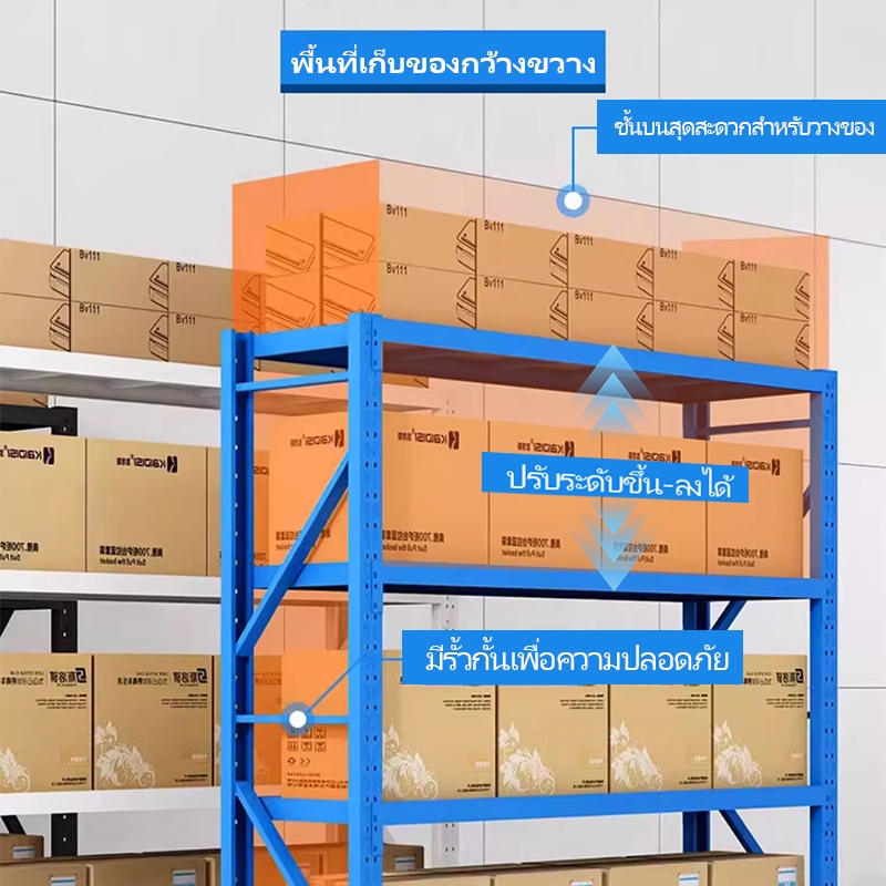 KingGlobal ชั้นวางของเหล็ก 4ชั้น 120/150/200cm แข็งแรงและทนทาน ปรับได้ ป้องกันความชื้นและป้องกันสนิม - รูปที่ 3